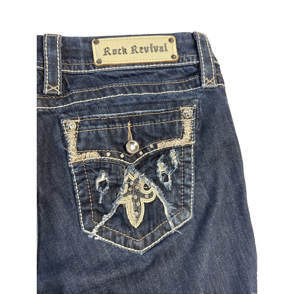 Rock Revival Rubella Easy Capri Women's 32 Distressed Embroidered Denim Jeans - Picture 3 of 14